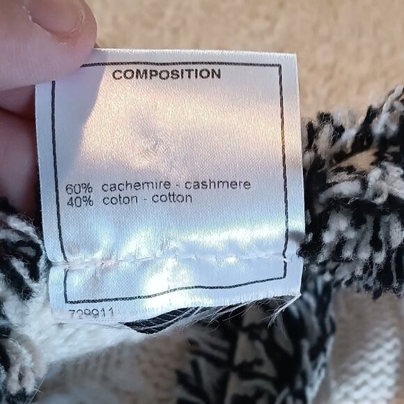 Chanel Cardigan Sweater 40 Small Ivory Cable Knit Fringe Trim Cashmere Cotton - Picture 8 of 14